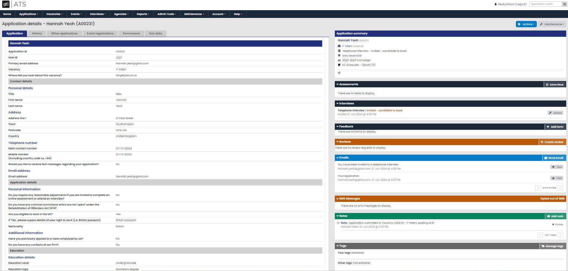 Candidate profile screenshot